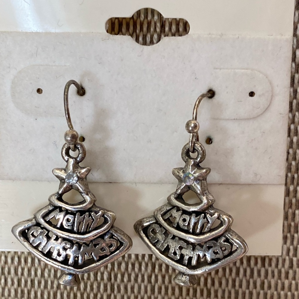 Silver Christmas tree earrings